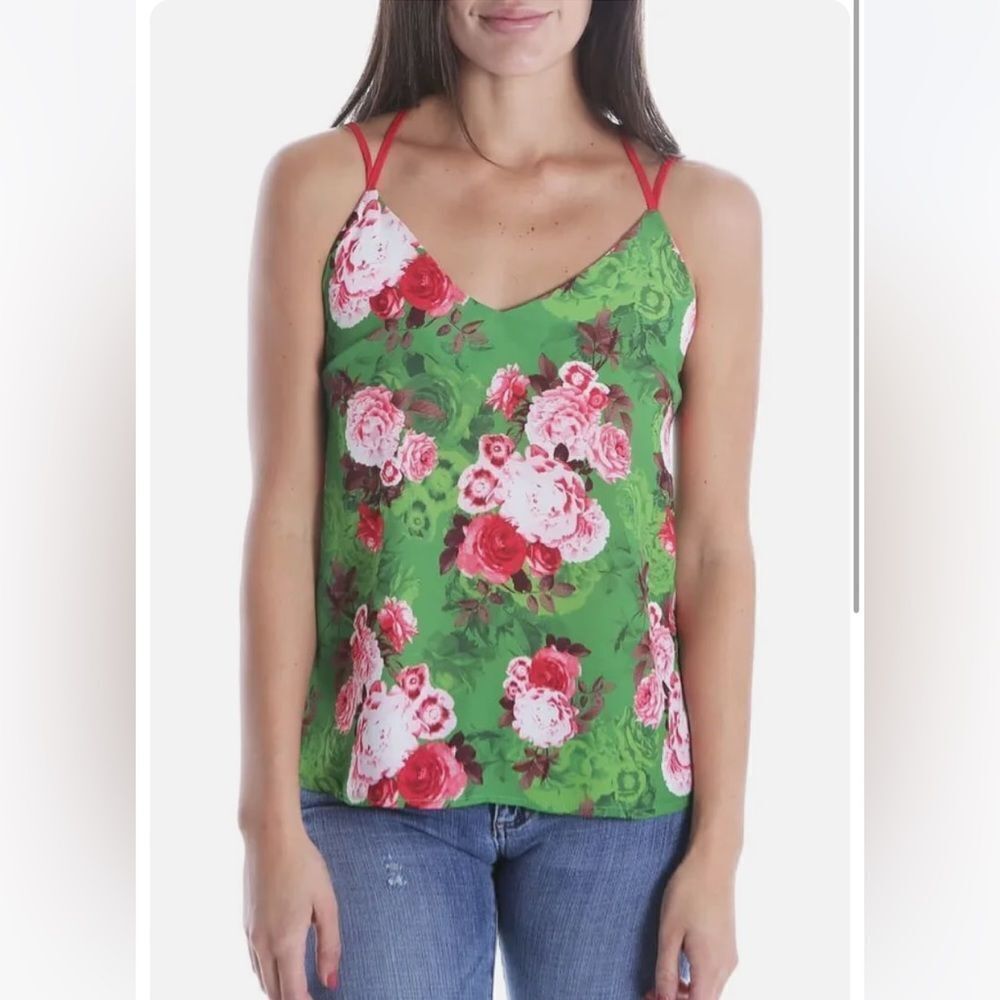Kut From The Kloth Women's Dana Print Camisole Top Emerald Size Large